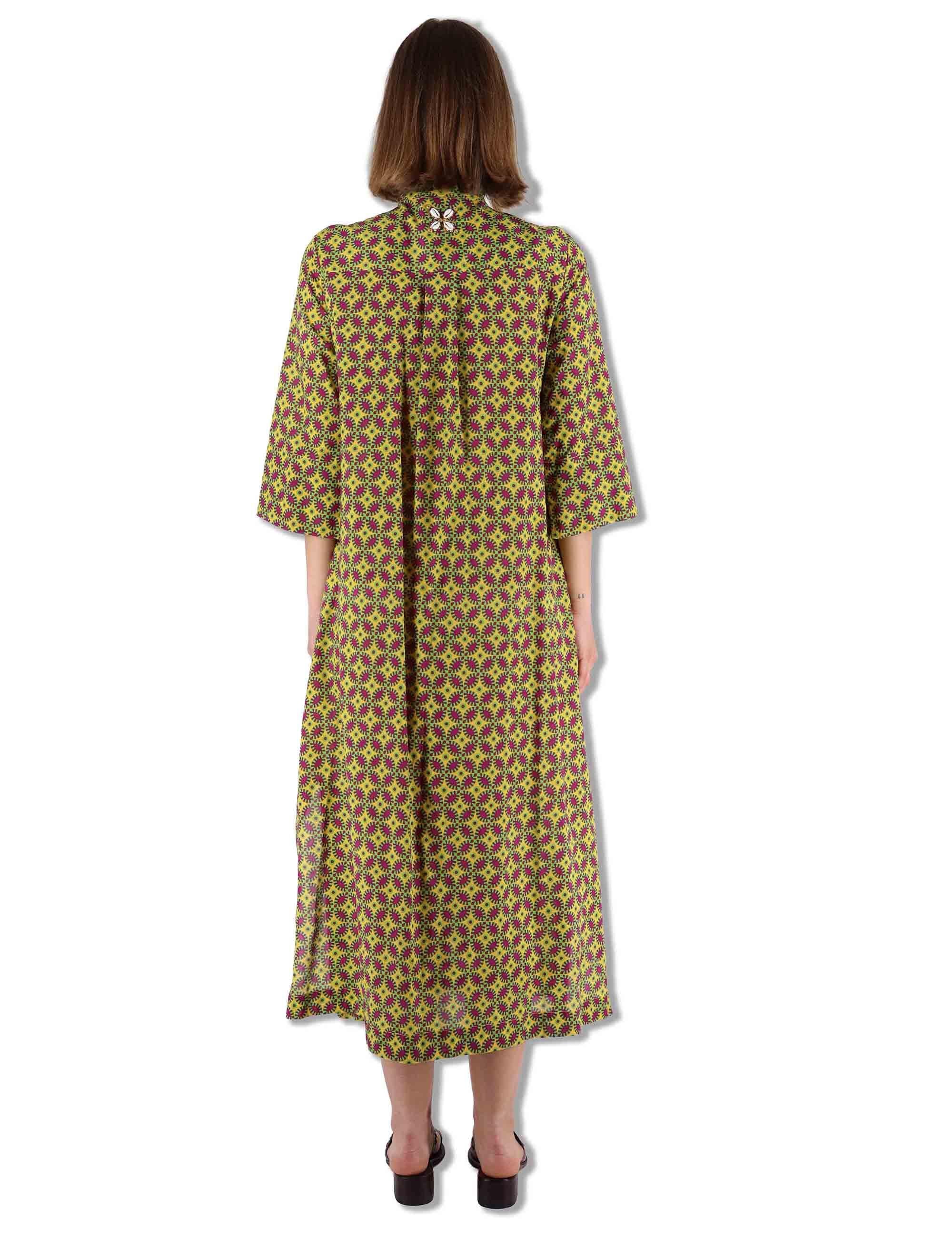 Abiti lunghi donna Floral Spin in cotone verde fantasia e maniche lunghe JF669915215 B7003 Maliparmi 