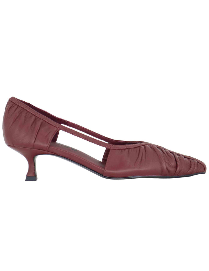 Decollete donna in pelle bordeaux plisse con tacco basso 596Z10VK 40 Bibi Lou 
