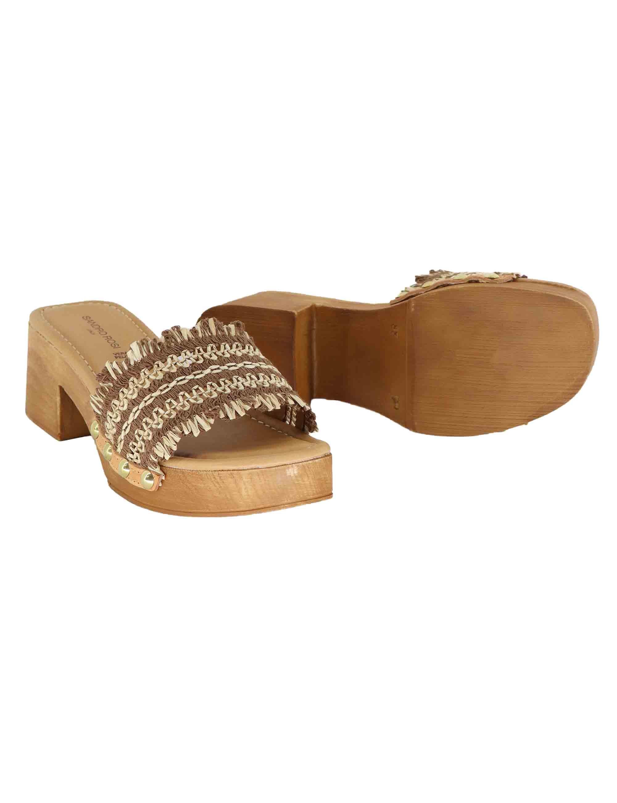 Sandali donna in rafia intrecciata cuoio con tacco in legno SR9234 014 Sandro Rosi 