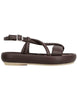 Women's slingback flip-flop sandals in dark brown leather with low wedge