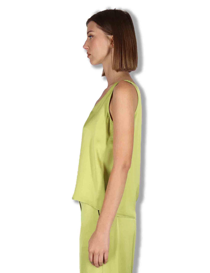 Top donna Shiny Cady in satin verde svasato con scollo posteriore JP556950631 60109 Maliparmi 