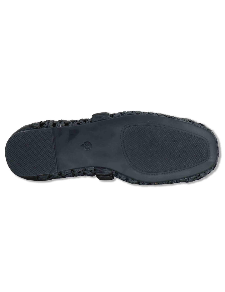 Ballerine donna in rafia nera intrecciata con elastico in pelle e tacco basso SP251400 001 Spatarella 