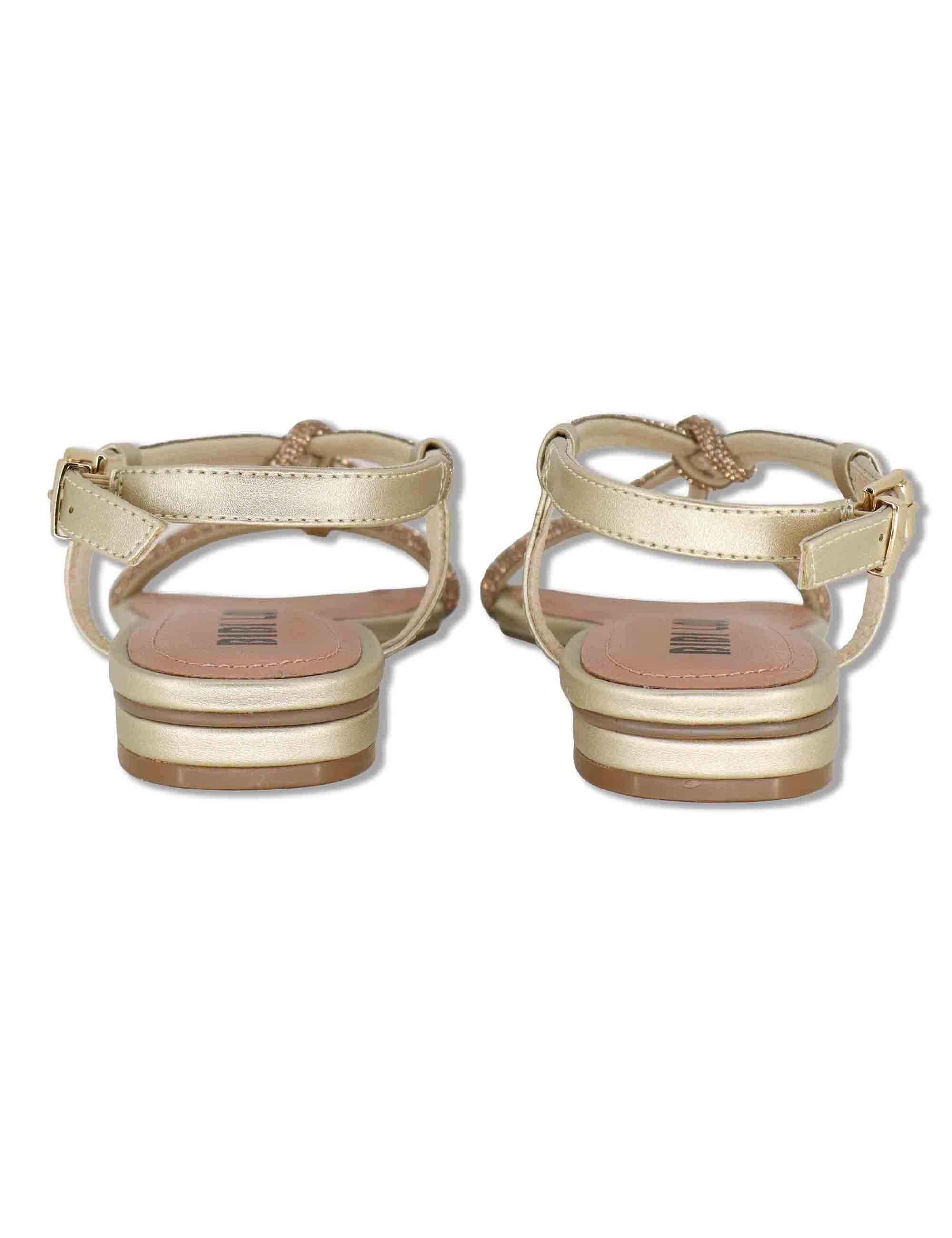 Sandali donna flat in pelle e strass oro con cinturino regolabile Myna 956Z00HG 04-ORO Bibi Lou 