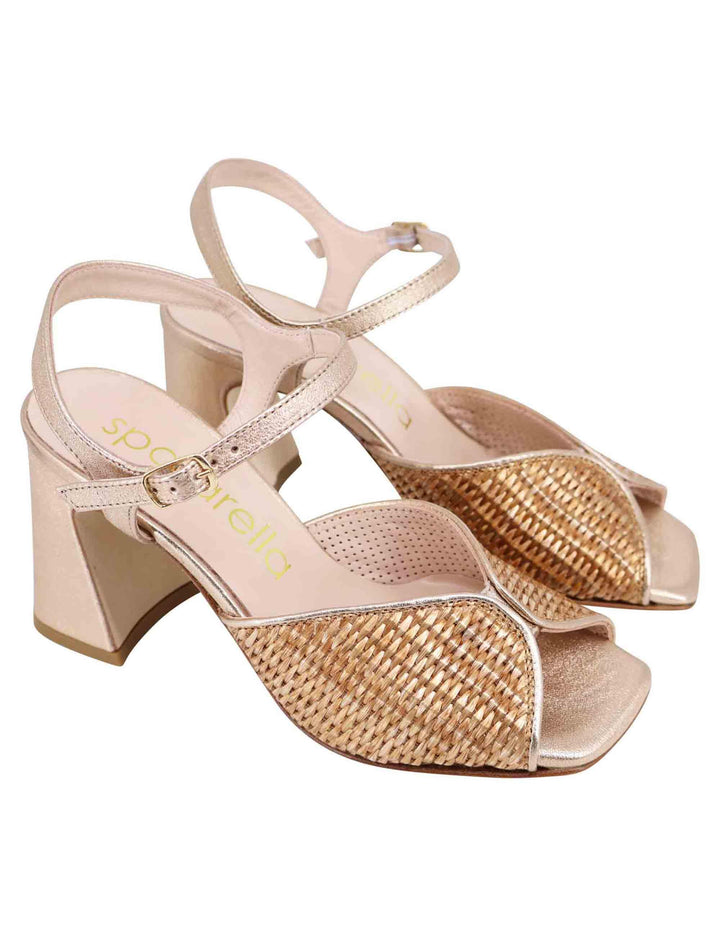 Sandali donna in pelle oro laminata con tacco alto e cinturino alla caviglia SPX1211P 1413 Spatarella 