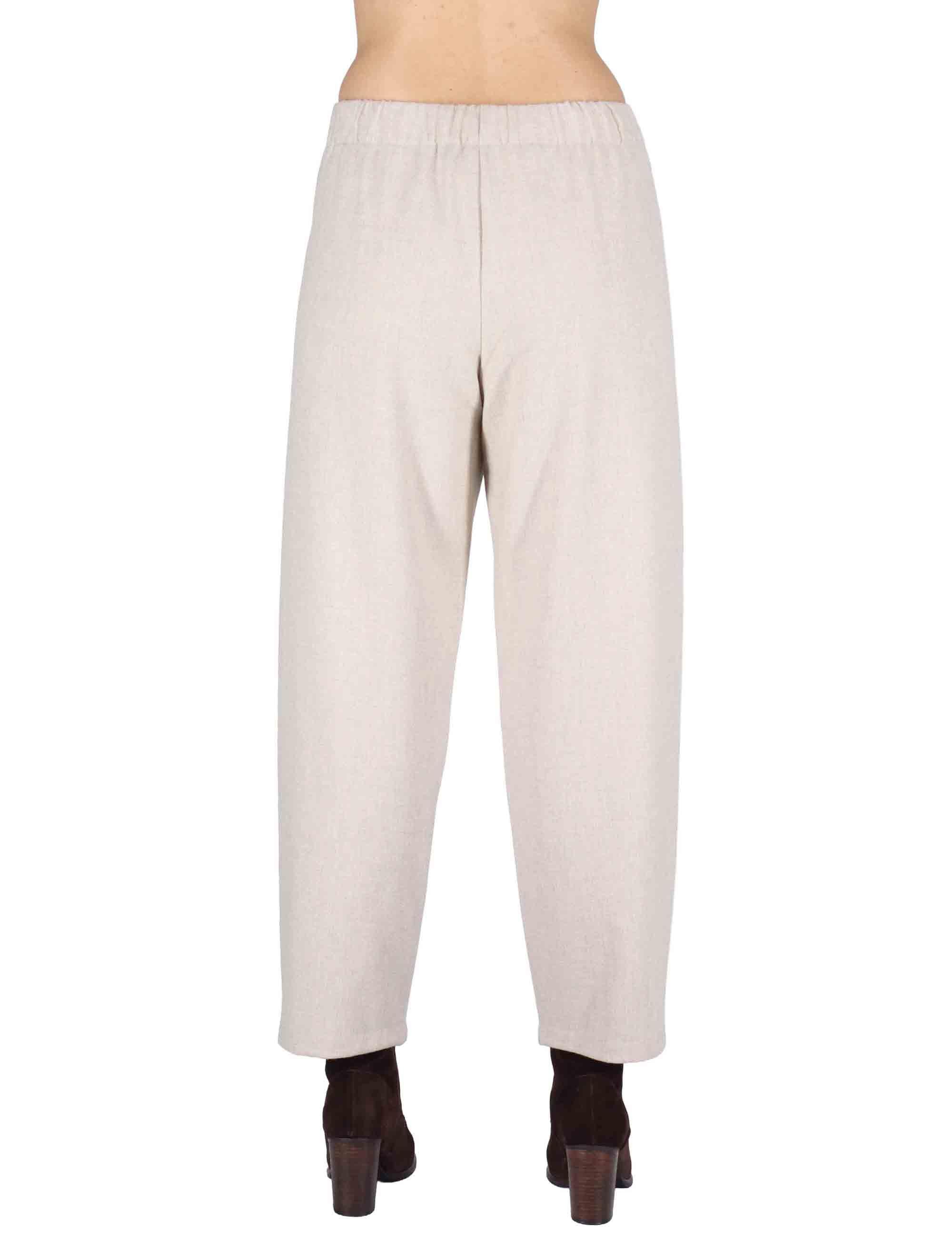 Pantaloni donna in lana grigio con elastico in vita 3W25-PRUX-F FLANE FOG TreBarraBi 