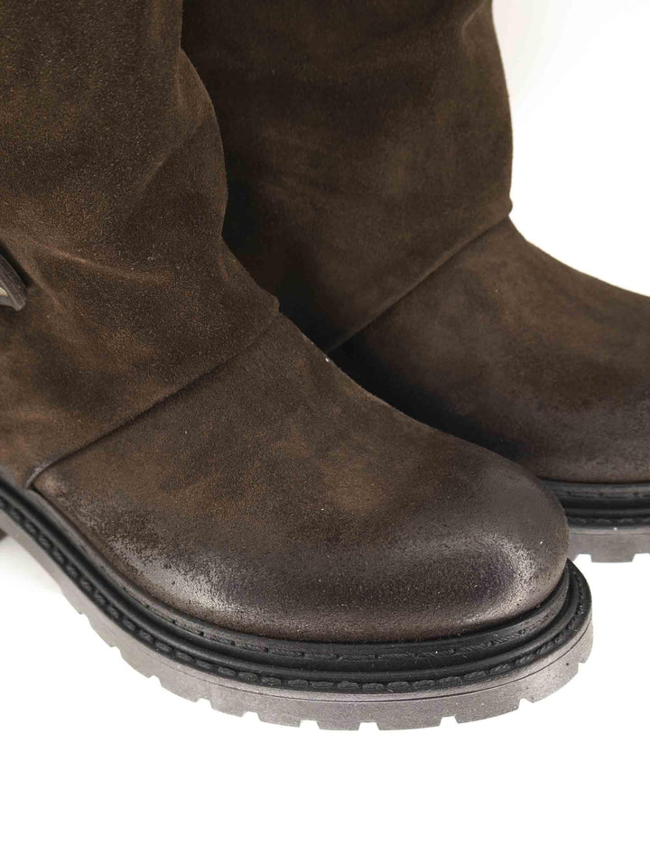 Stivali anfibi donna in camoscio marrone ingrassato con fibbie laterali SPMA2460 014 Spatarella 