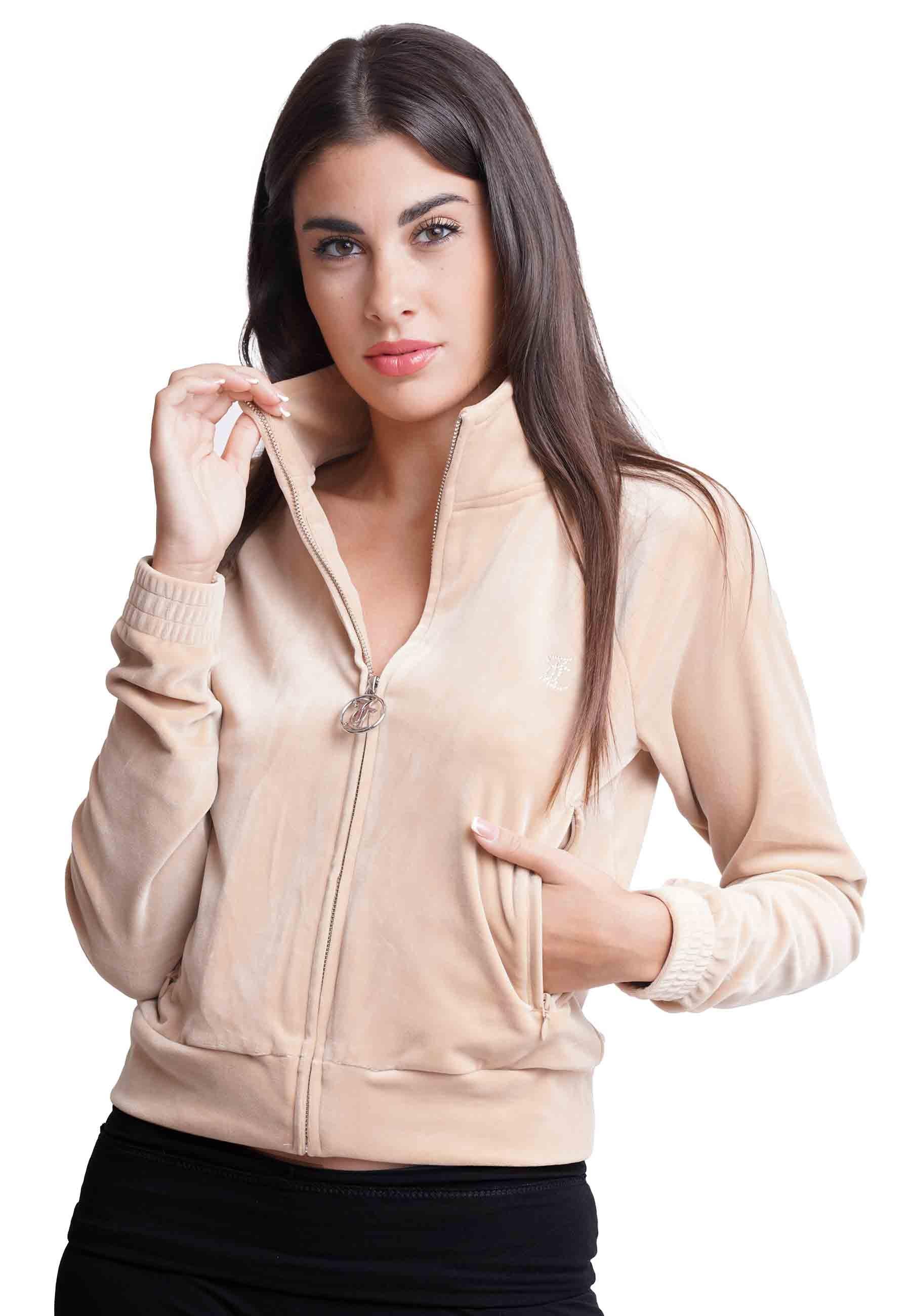 Felpa donna Diamond in velluto beige con strass VEJH70052WPF J64 Juicy Couture 