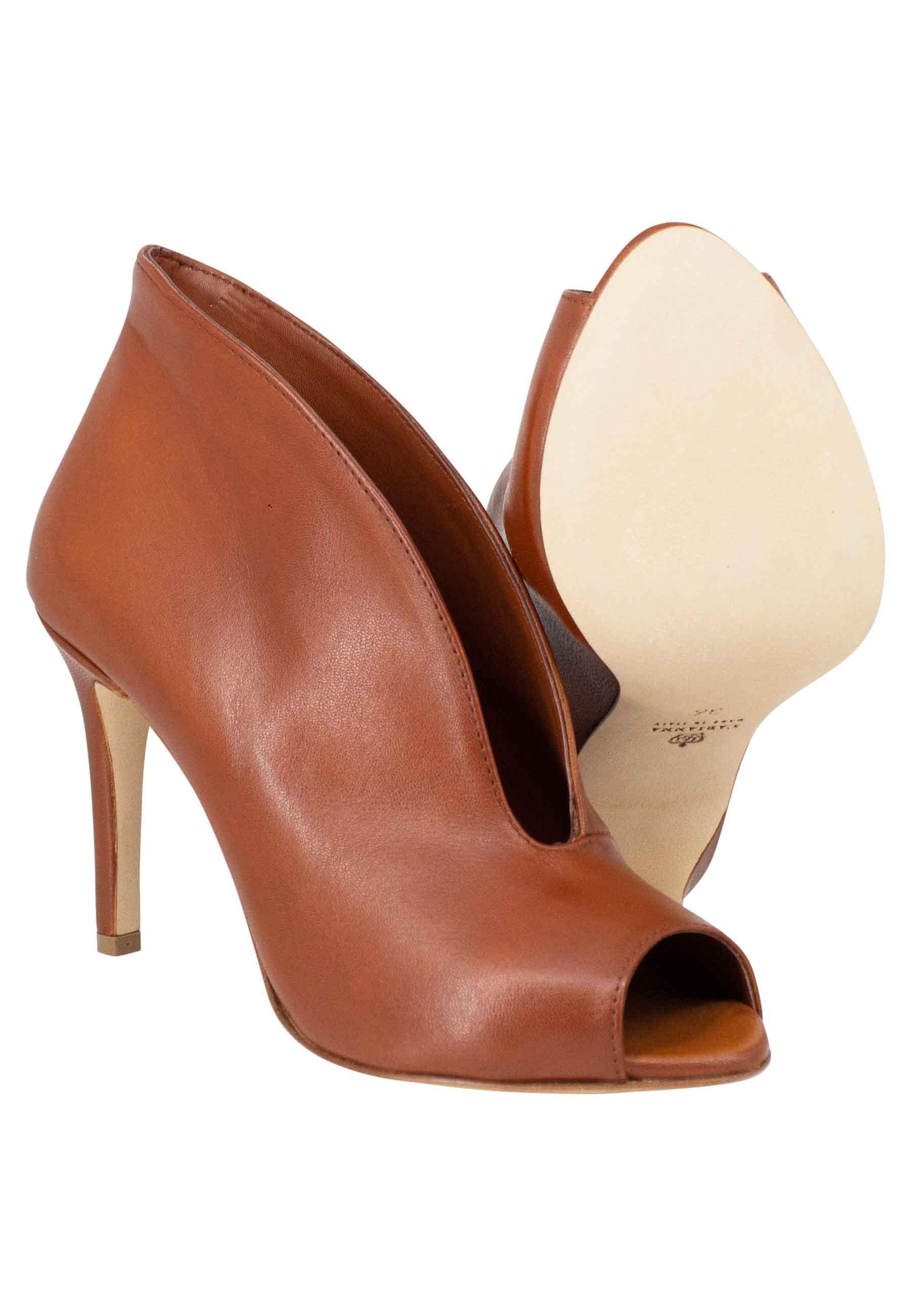 Stivaletti open toe donna in pelle cuoio tacco alto SP8004 014 L'Arianna 