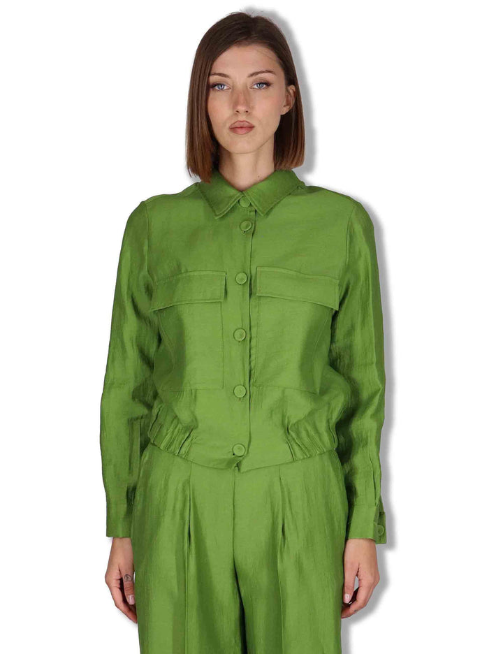 Giacche donna work jacket in misto lino verde con elastico JABGA0001-F1325-1254 7046 Justmine 