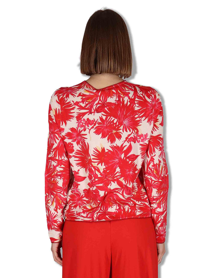 Cardigan donna Cotton Printed in cotone rosso stampato a fantasia JN359978215 B3039 Maliparmi 