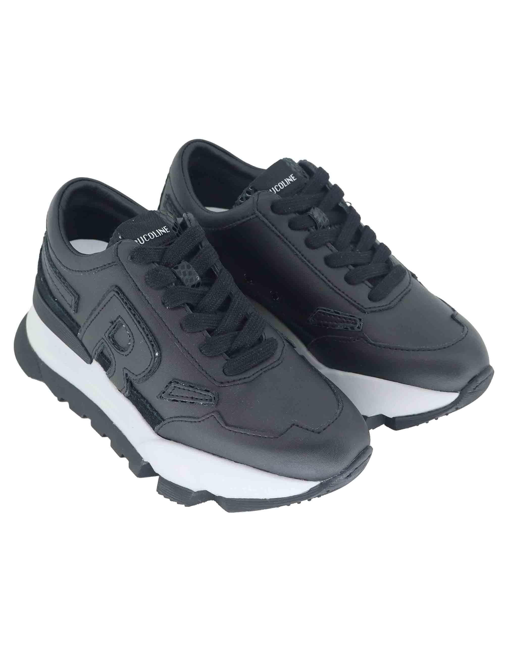 Sneakers donna in pelle nera con zeppa alta in gomma 0304-84501 1 Ruco Line 