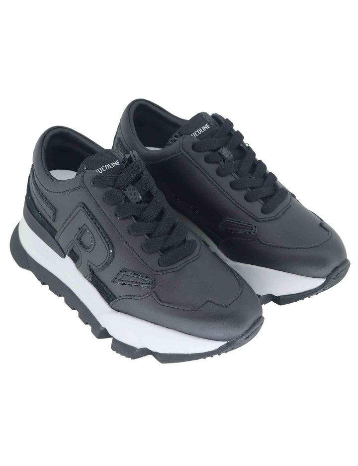 Sneakers donna in pelle nera con zeppa alta in gomma 0304-84501 1 Ruco Line 