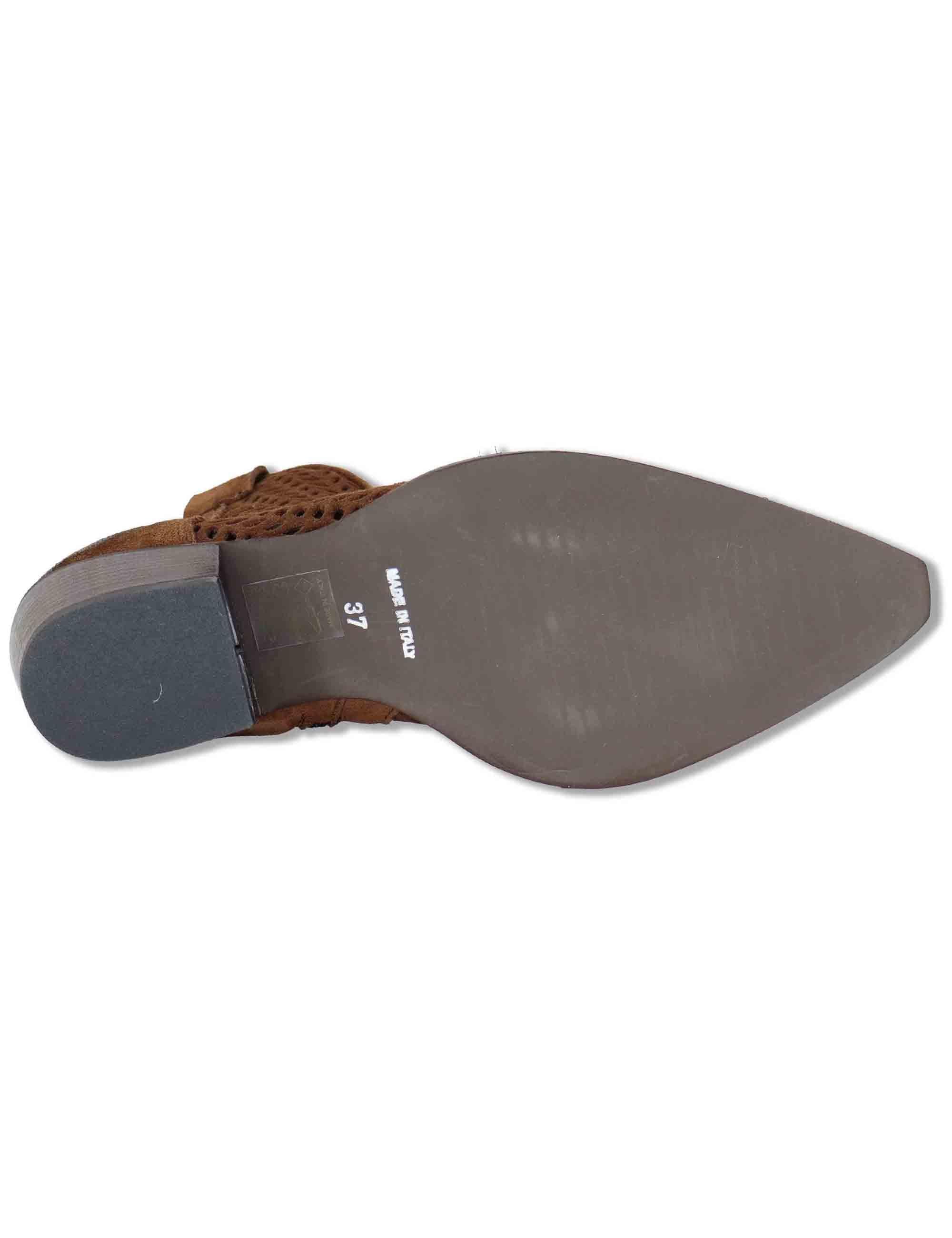 Stivaletti texani donna in camoscio cuoio laserato tacco medio GOLD106 016 Tattoo 