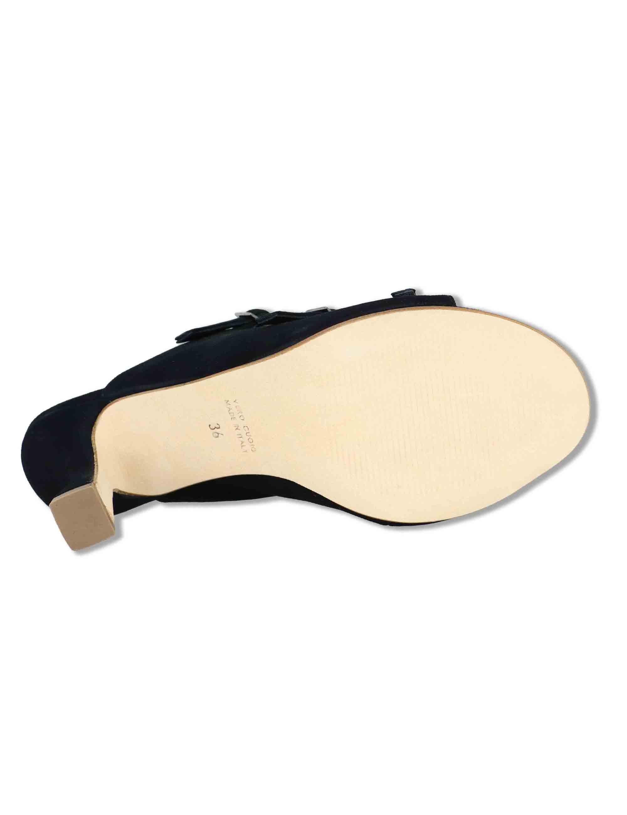 Sandali donna in camoscio nero con fibbiette e tacco alto 1050 001 Tattoo 