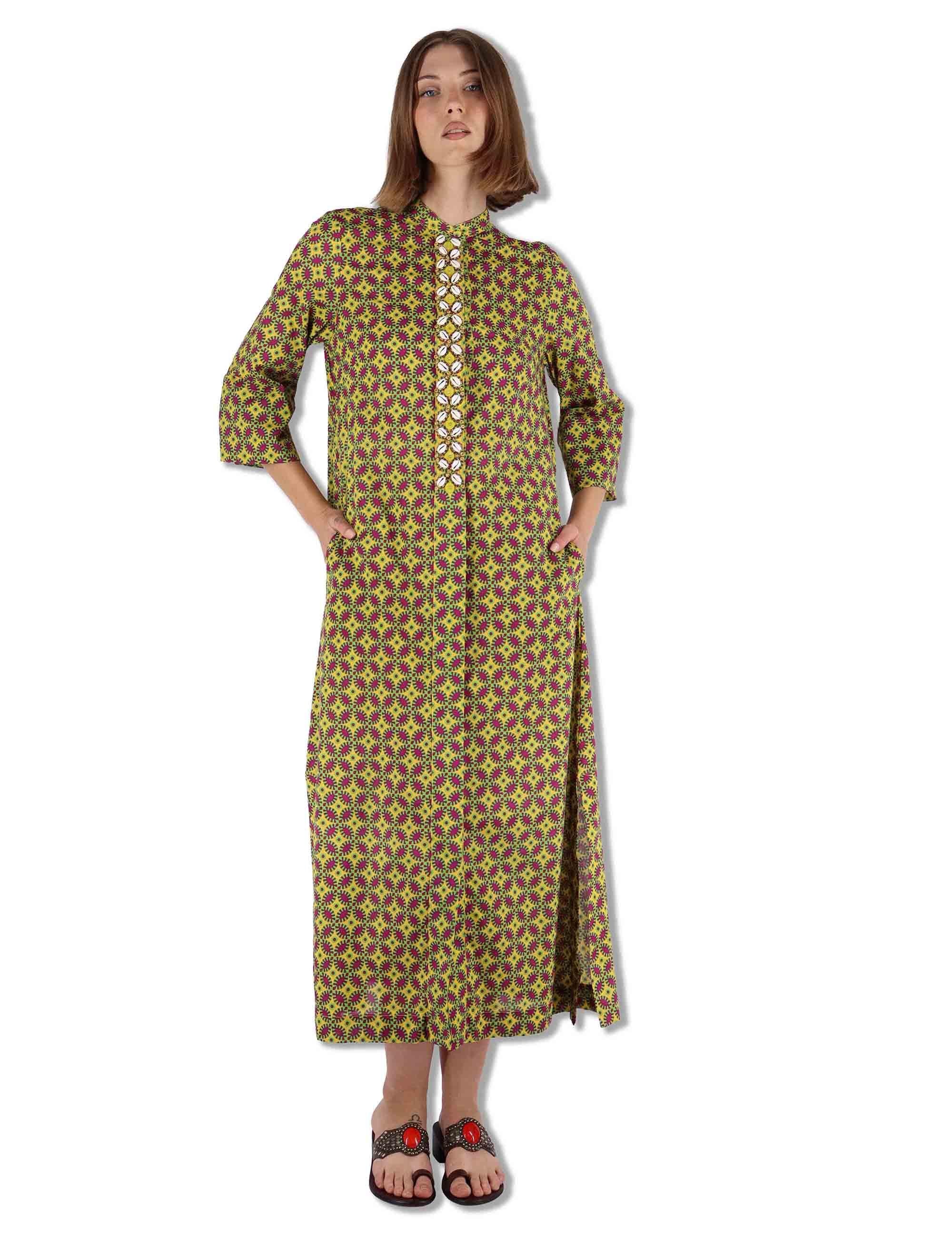 Abiti lunghi donna Floral Spin in cotone verde fantasia e maniche lunghe JF669915215 B7003 Maliparmi 