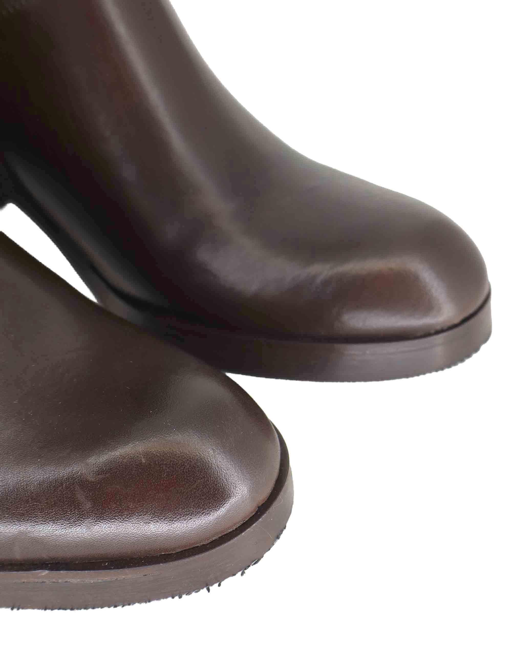 Stivali donna in pelle marrone con tacco alto in cuoio e zip laterale SPST6000 014 Spatarella 