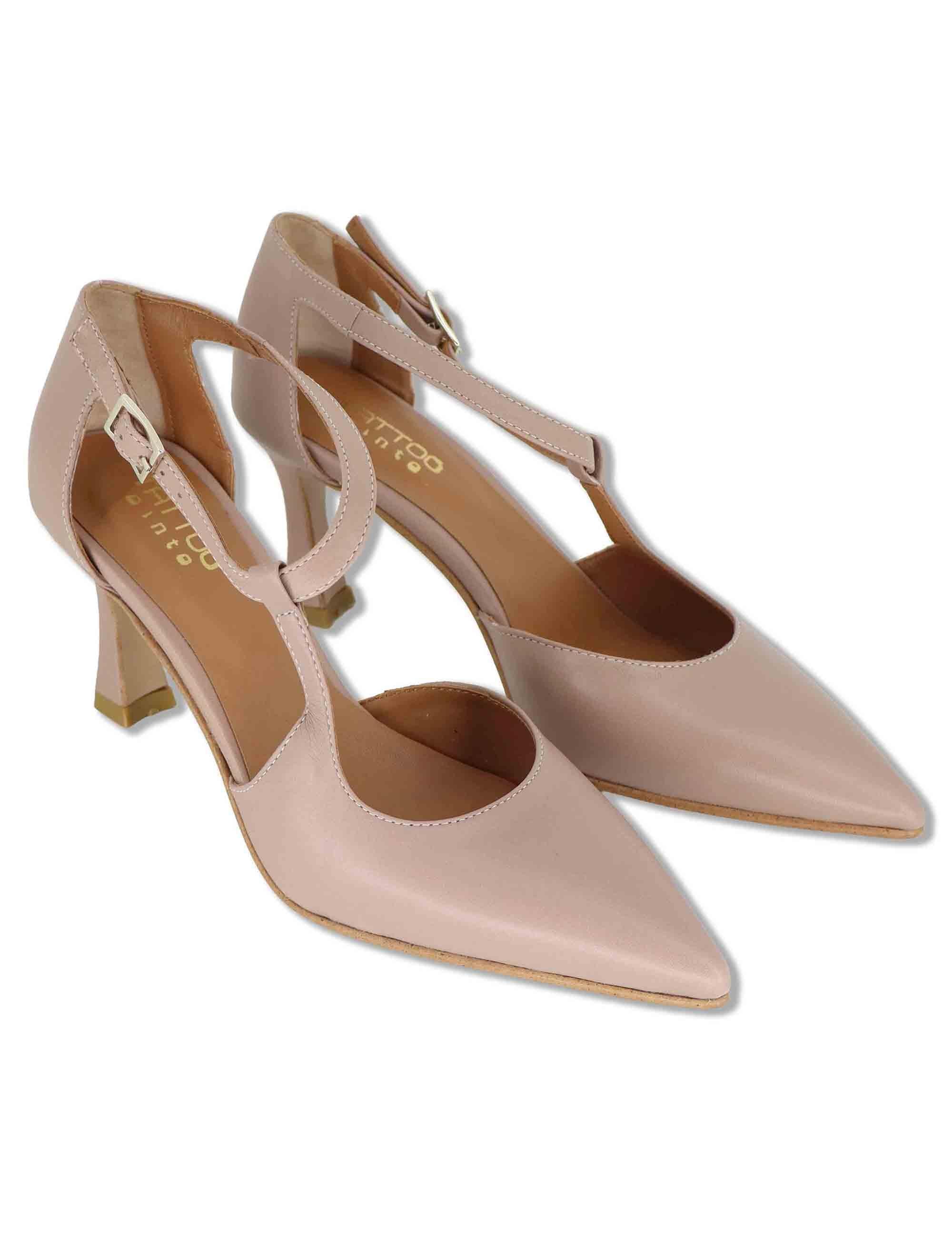 Decollete donna Mary Jane in pelle nude con cinturino obliquo tacco alto A102 098 Tattoo 