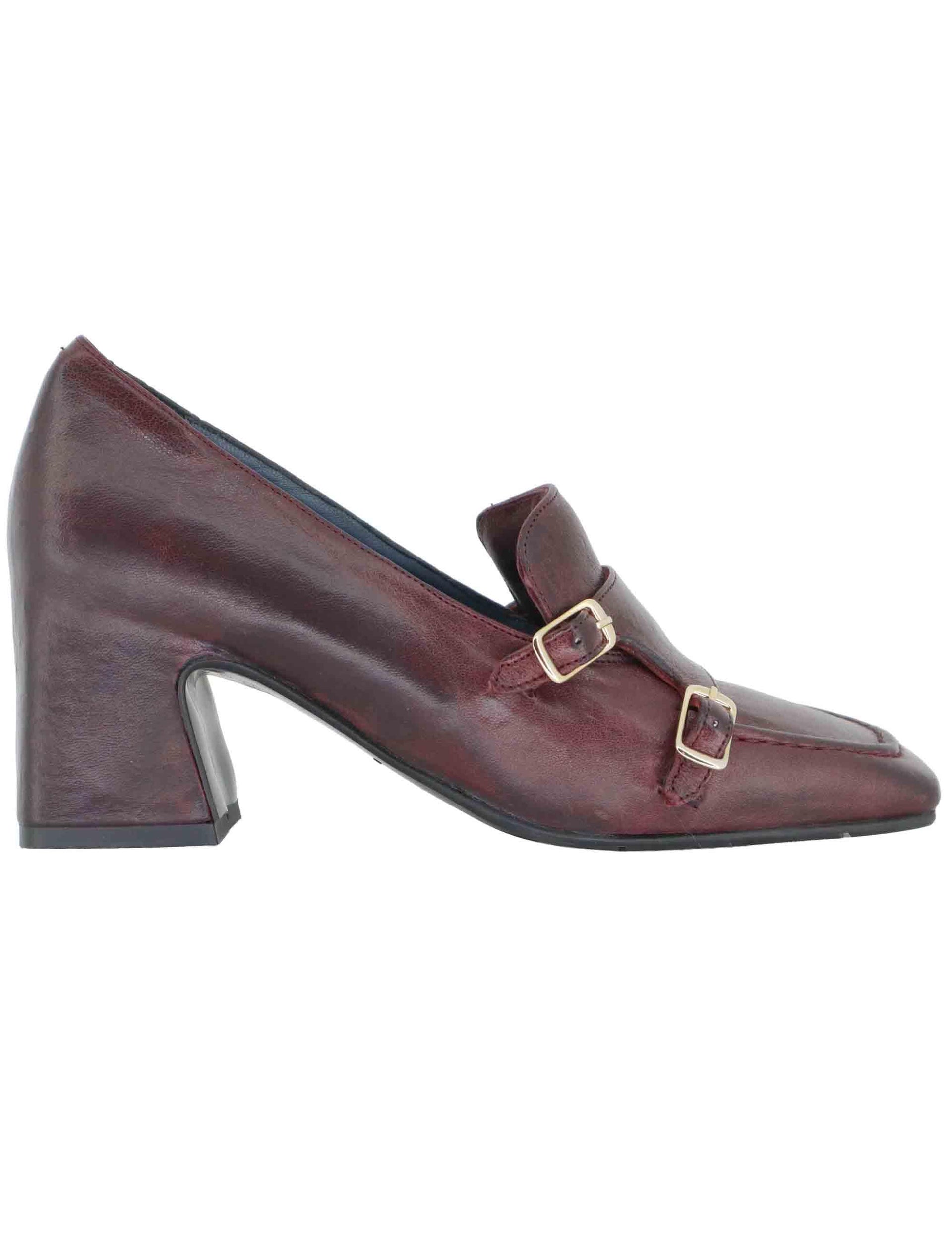 Mocassini donna in pelle bordeaux con tacco alto e punta quadra SP2355 016 Spatarella 