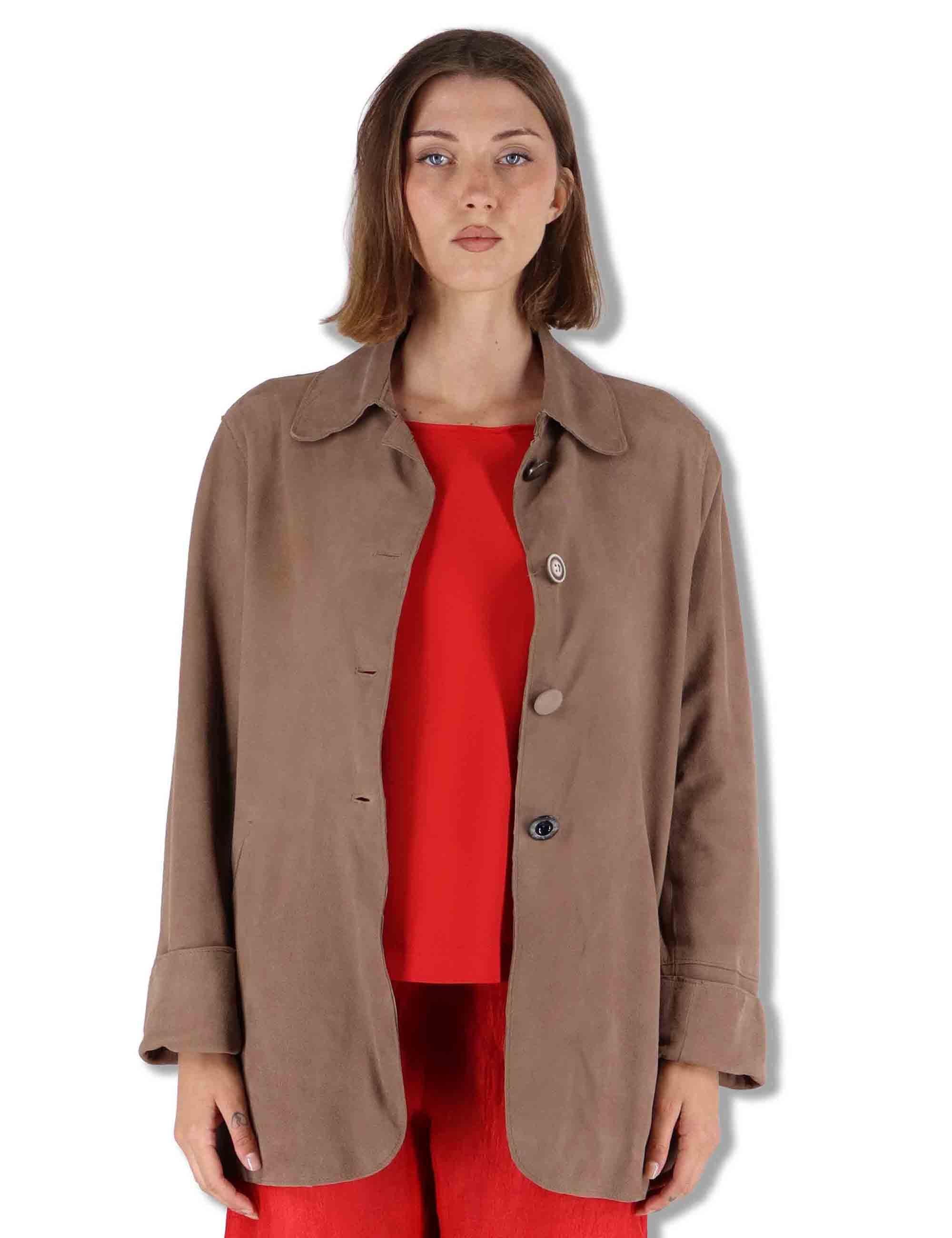 Giacche donna in camoscio taupe con bottoni gioiello SP2427 015 Spatarella 