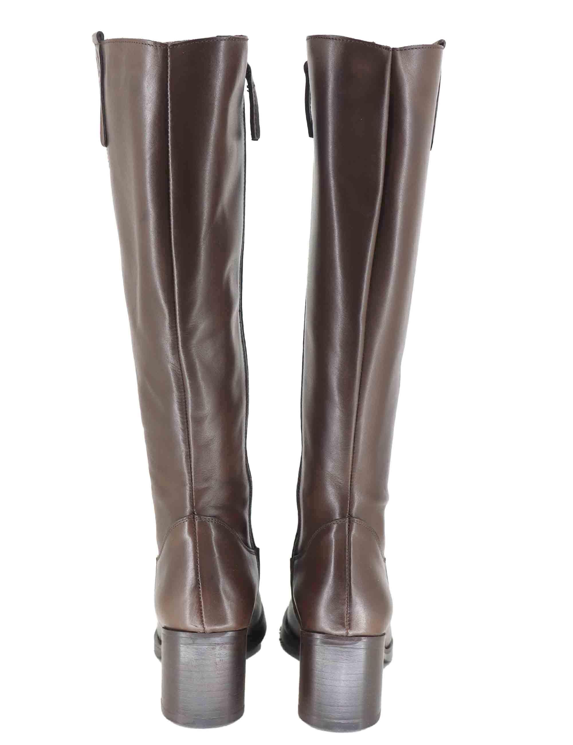 Stivali donna in pelle marrone con tacco alto in cuoio e zip laterale SPST6000 014 Spatarella 