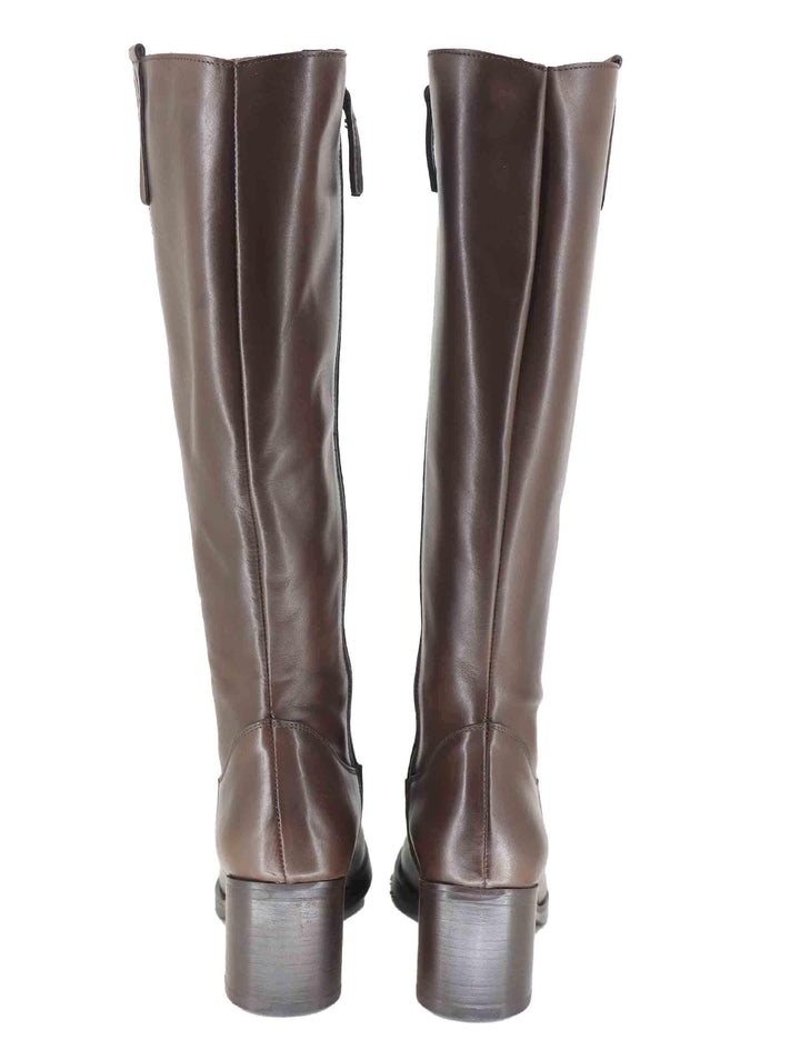 Stivali donna in pelle marrone con tacco alto in cuoio e zip laterale SPST6000 014 Spatarella 