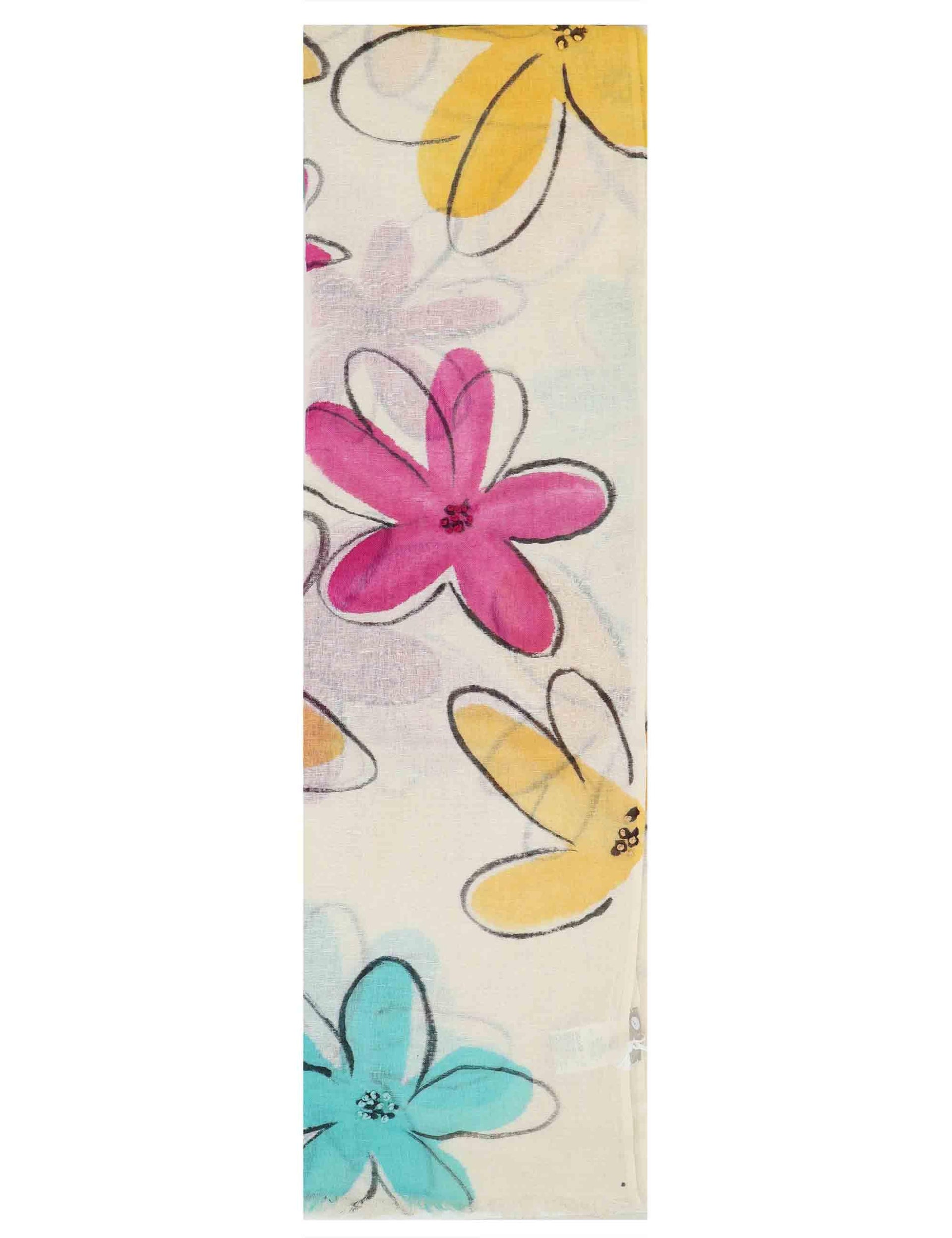 Stole maxi donna in misto lino off white con fantasie floreali Bedflowers 60260020 0029 Pyaar 