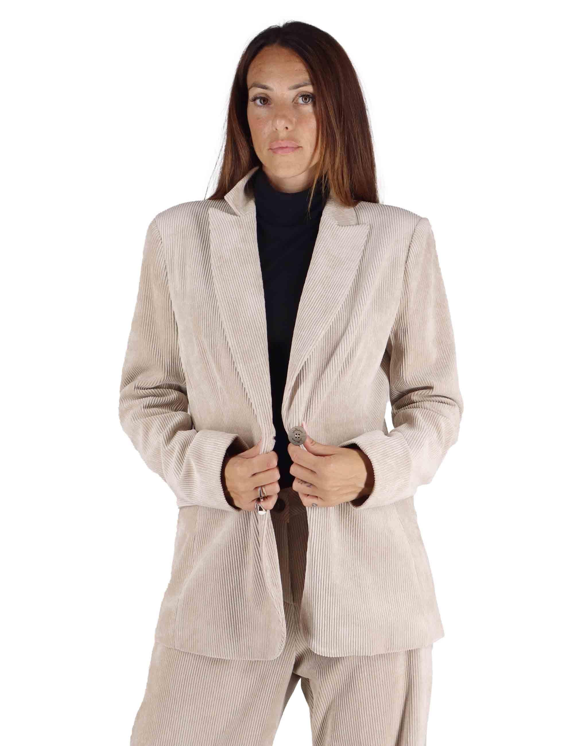 Giacche donna monopetto in velluto beige con bottone gioiello JABGA0025-F1240 220 Justmine 