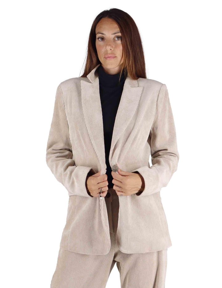 Giacche donna monopetto in velluto beige con bottone gioiello JABGA0025-F1240 220 Justmine 