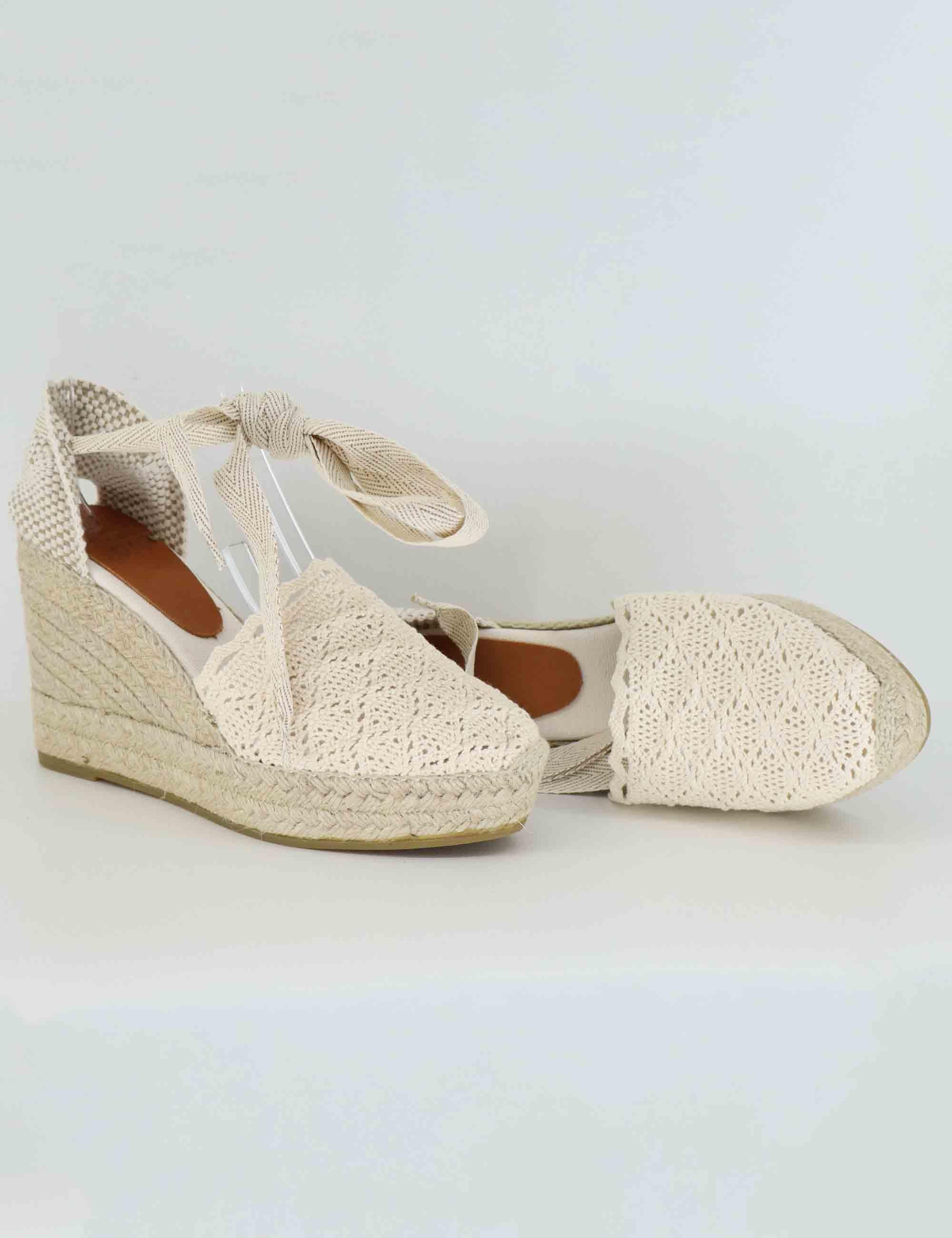 Sandali espadrillas donna in tessuto off white con zeppa alta Martina Cru Toni Pons 