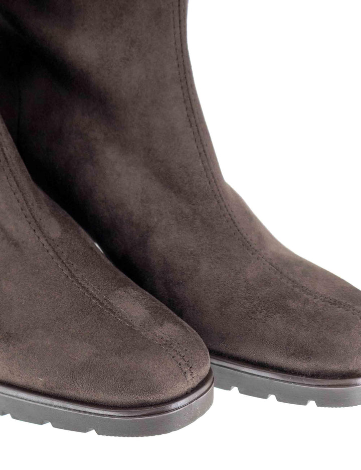 Stivali donna in tessuto elasticizzato marrone con tacco e plateau 78173-AE 44 Miss Elastic 