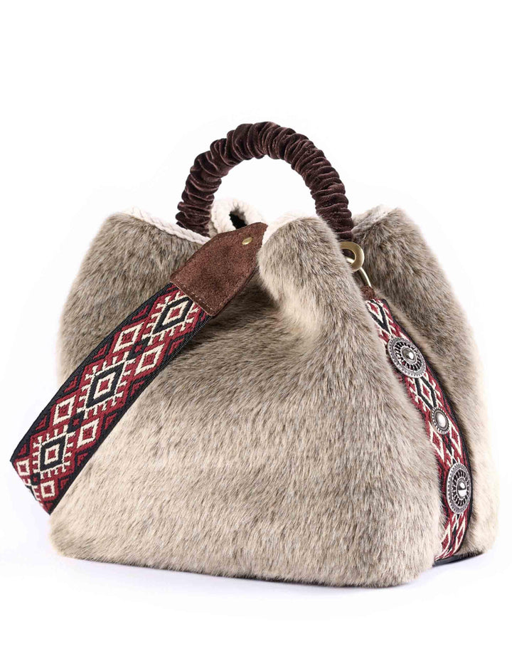 Borse donna in eco fur off white con manico e tracolla removibile CORAL A02 Via Mail Bag 
