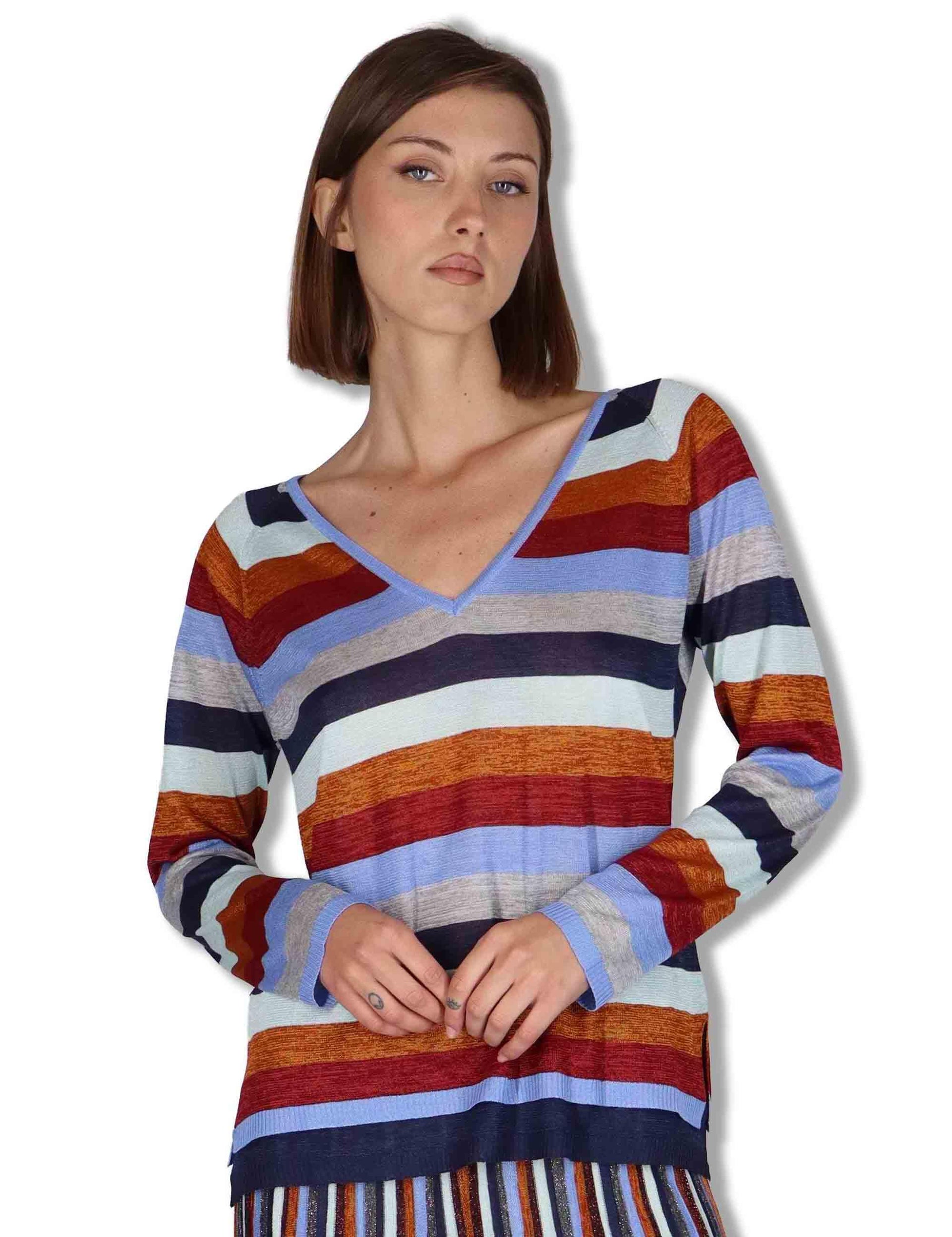 Maglia donna Viscose Fluid in viscosa naturale azzurra e multicolore JQ512177100 81B99 Maliparmi 