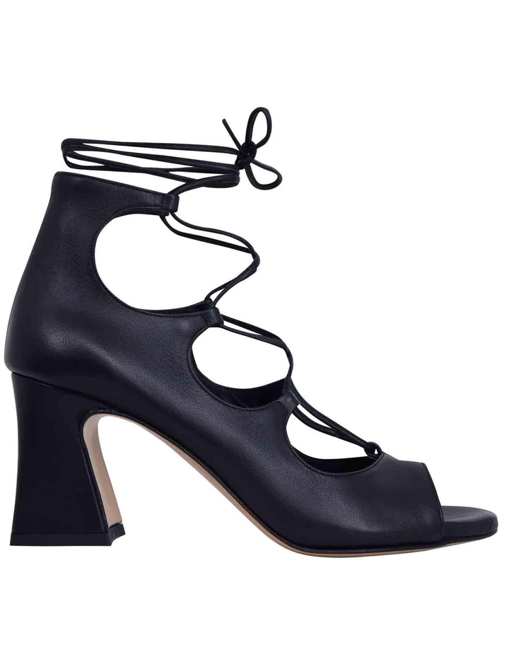 Sandali donna in pelle nera con lacci alla caviglia e tallone chiuso ROCK 20 001 Tattoo 