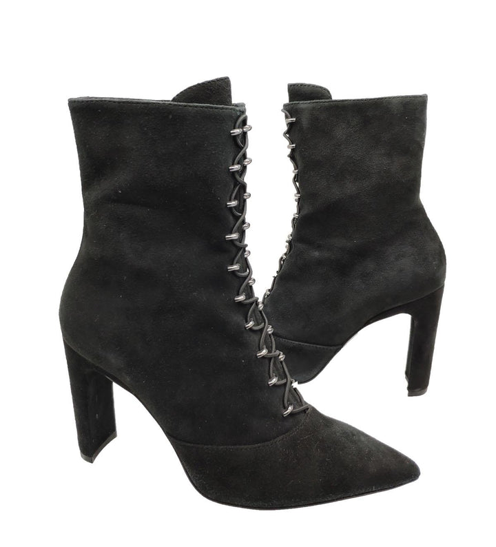 Calzature Donna Stivaletti In Pelle Scamosciata Nera Con Dettagli In Oro e Tacco Alto U6204G NERO Bruno Premi 