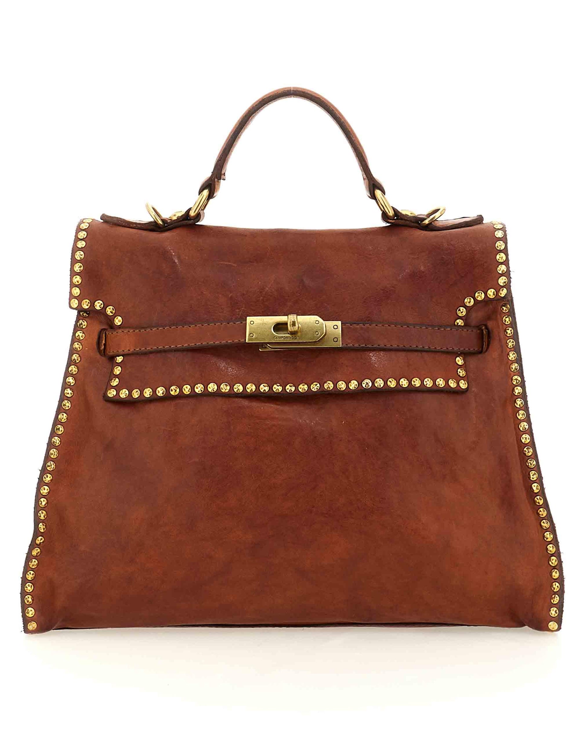 Borse donna Ginevra in pelle cuoio con borchie oro e tracolla removibile C043940ND X0007 C1502 Campomaggi 