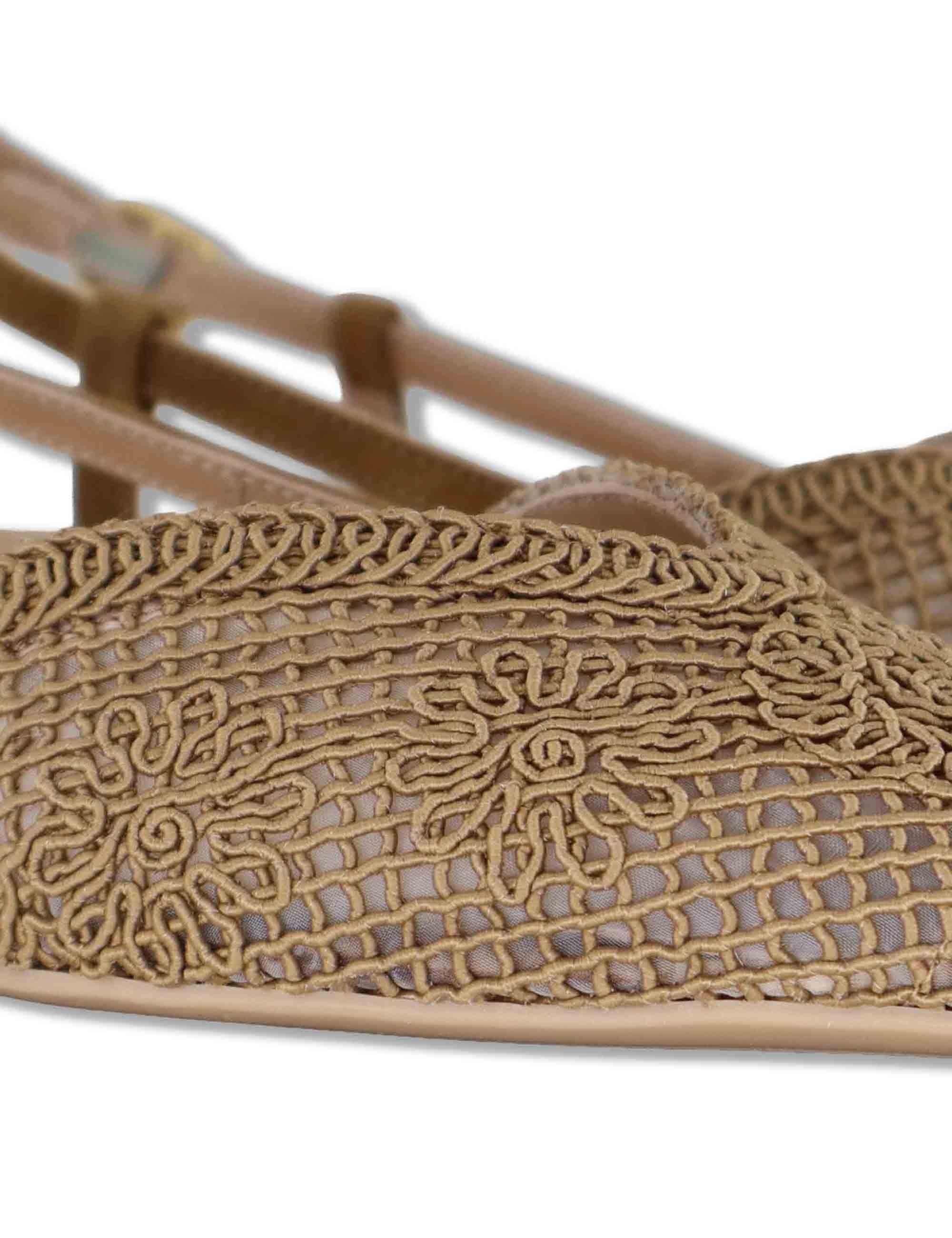 Decollete slingback donna in tessuto cuoio ricamato con tacco basso COTIS KS MISTRAL Unisa 