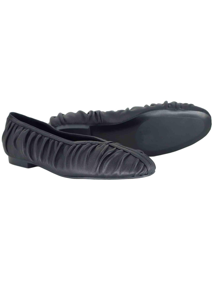 Ballerine donna in pelle nera plissè con tacco basso e punta tonda 595Z10VK 03 Bibi Lou 