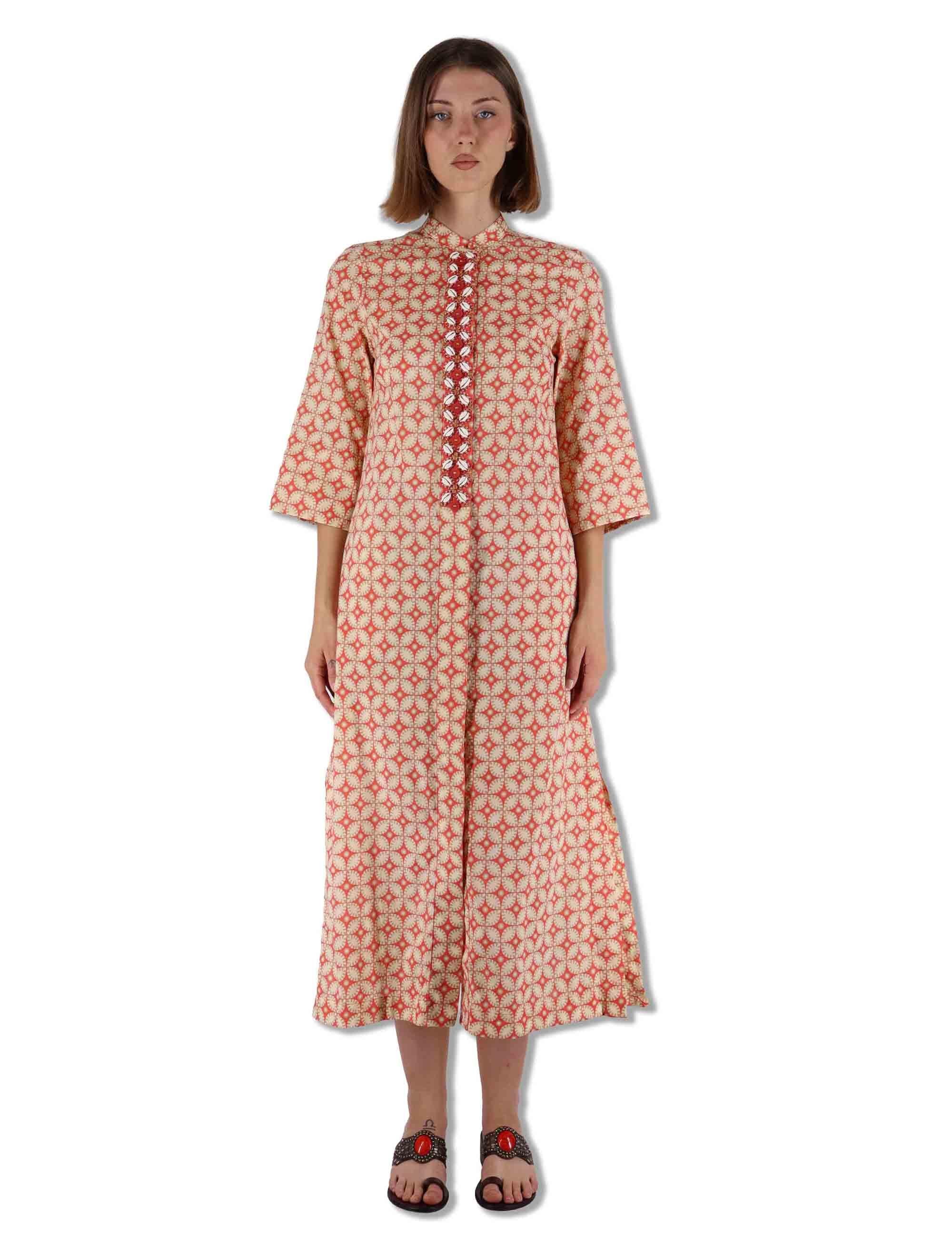 Abiti lunghi donna Floral Spin in cotone arancione fantasia e maniche lunghe JF669915215 B3111 Maliparmi 