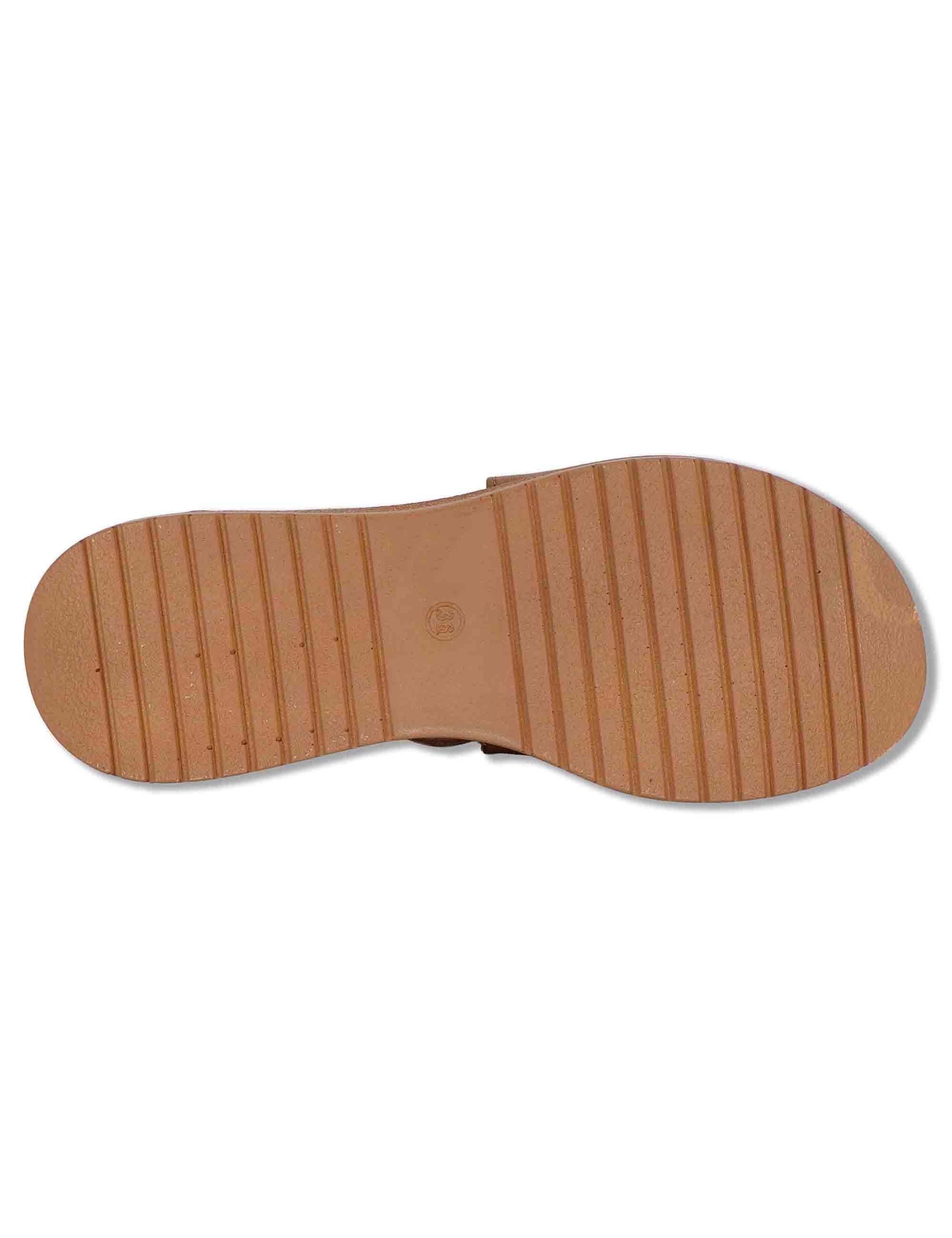 Sandali donna in pelle cuoio con fascette e fibbia e zeppa alta SP261352 014 Spatarella 