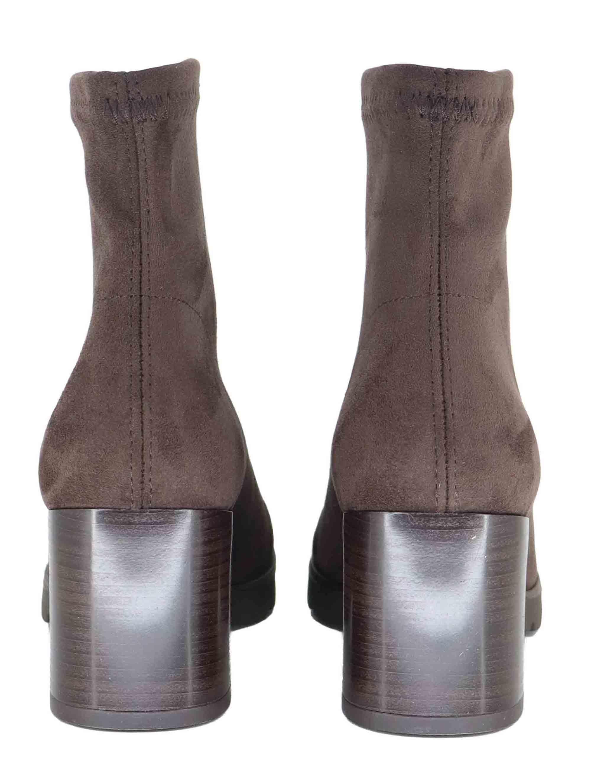 Stivaletti donna in tessuto elasticizzato marrone con tacco e plateau 78174-AE 44 Miss Elastic 