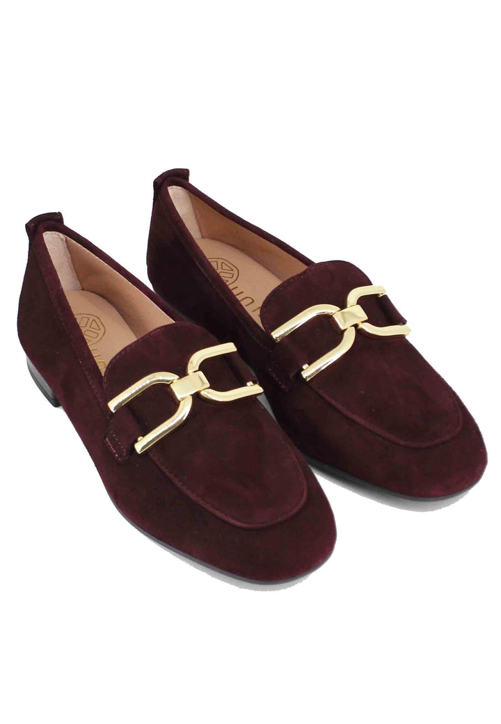 Mocassini donna in camoscio bordeaux con morsetto oro BAXTER KS GRAPE Unisa 