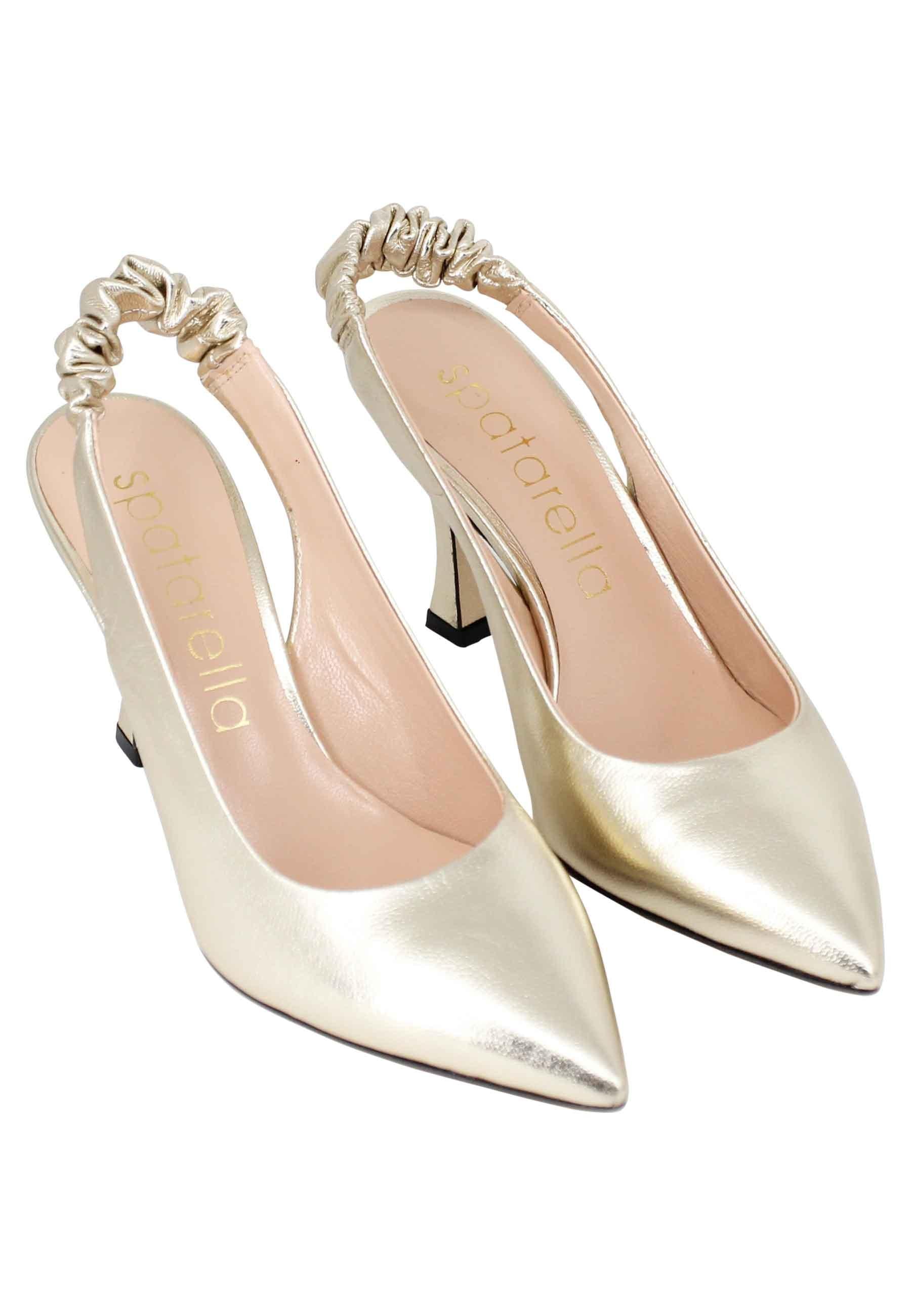 Decollete slingback donna in pelle laminata platino con tacco alto SP1604 600 Spatarella 