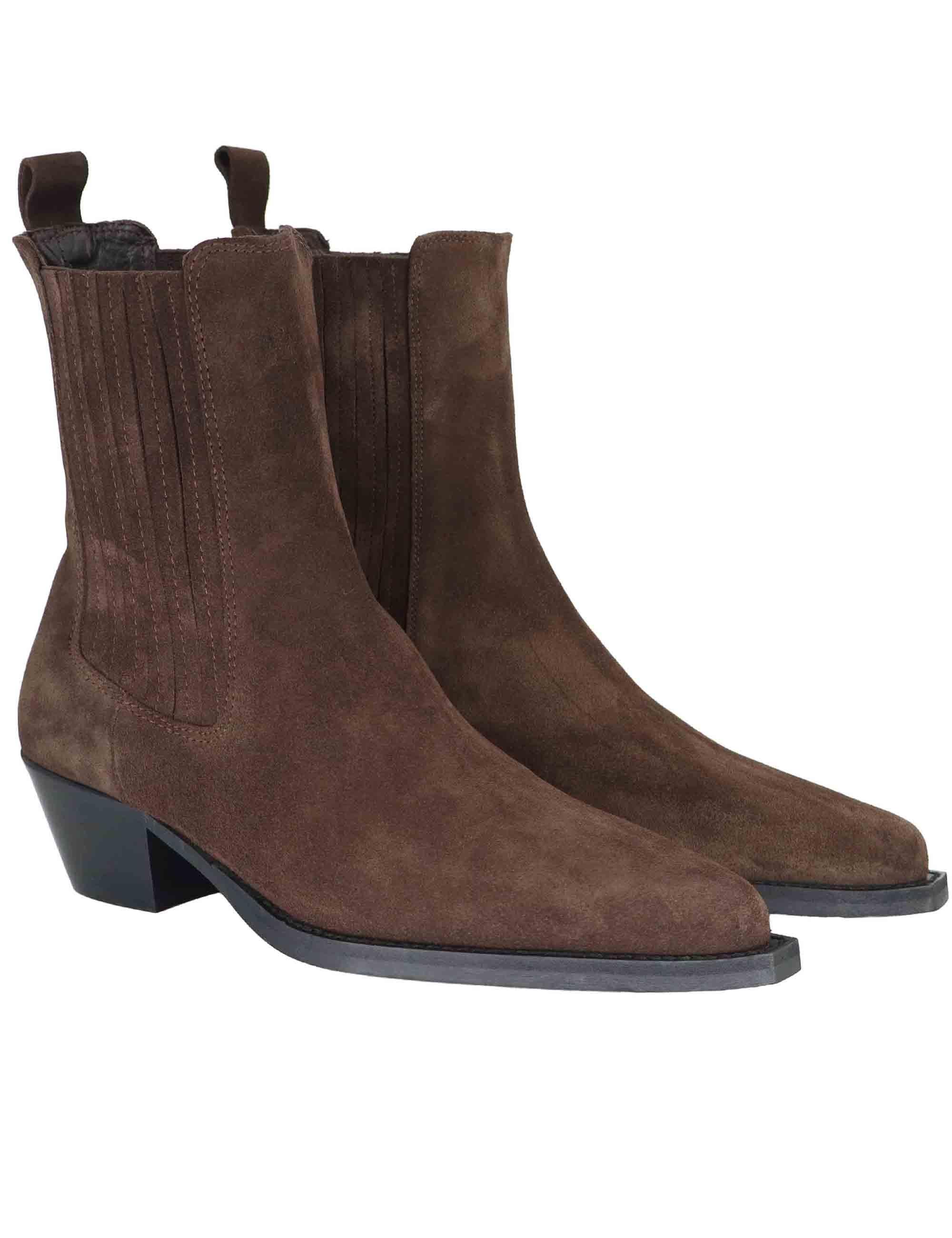 Stivaletti texani donna in camoscio marrone con tacco messicano e punta a punta 803T60AA 90 Bibi Lou 