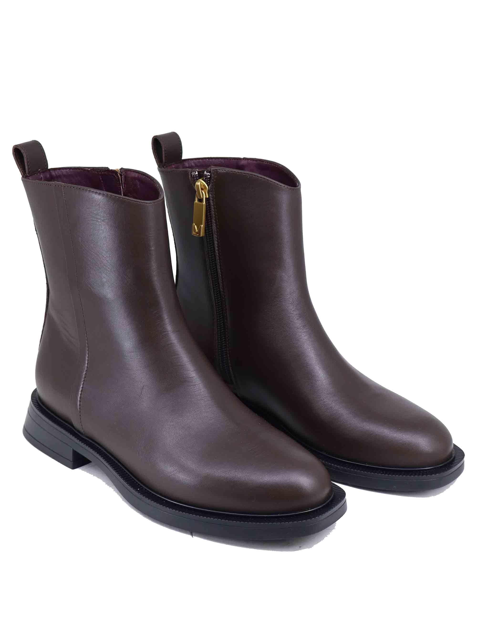 Stivaletti donna in pelle marrone con tacco basso CARLA 09 014 Lorenzo Mari 