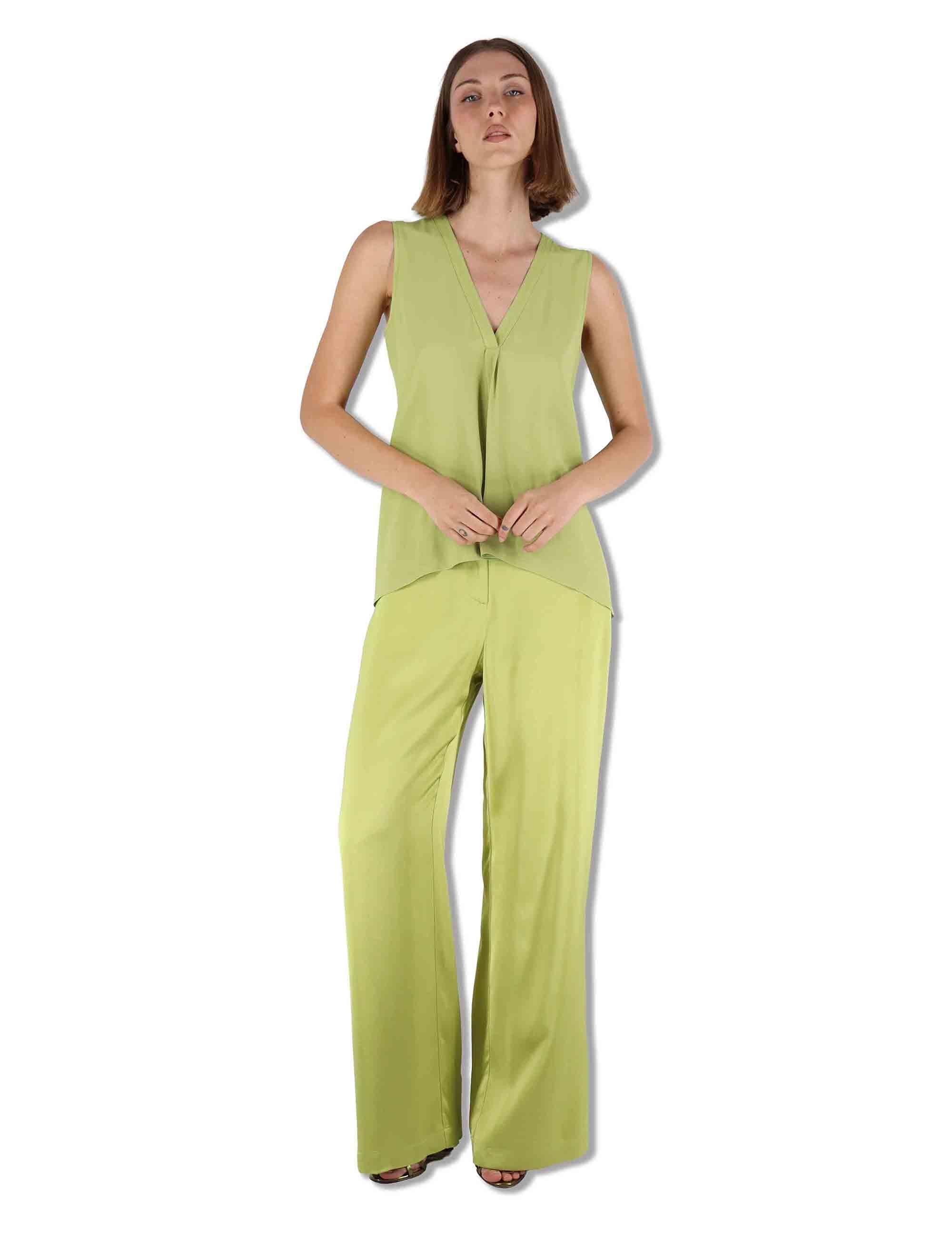 Top donna Fluid Crepe in seta verde senza maniche maniche scollo a V JP554050672 60109 Maliparmi 