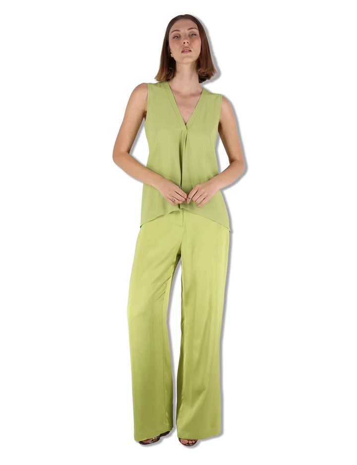 Top donna Fluid Crepe in seta verde senza maniche maniche scollo a V JP554050672 60109 Maliparmi 