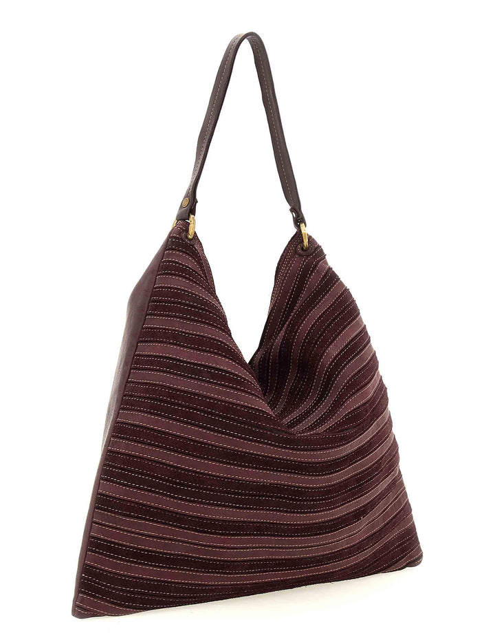 Borsa donna a spalla maxi Ada in pelle e camoscio prugna multi riga L012943ND X2917 C3507 Caterina Lucchi 