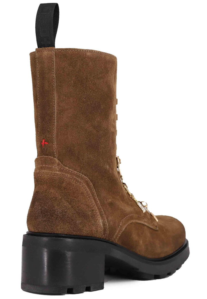 Stivaletti anfibi donna in camoscio cuoio con accessori AFRA 14TDM Gio + 