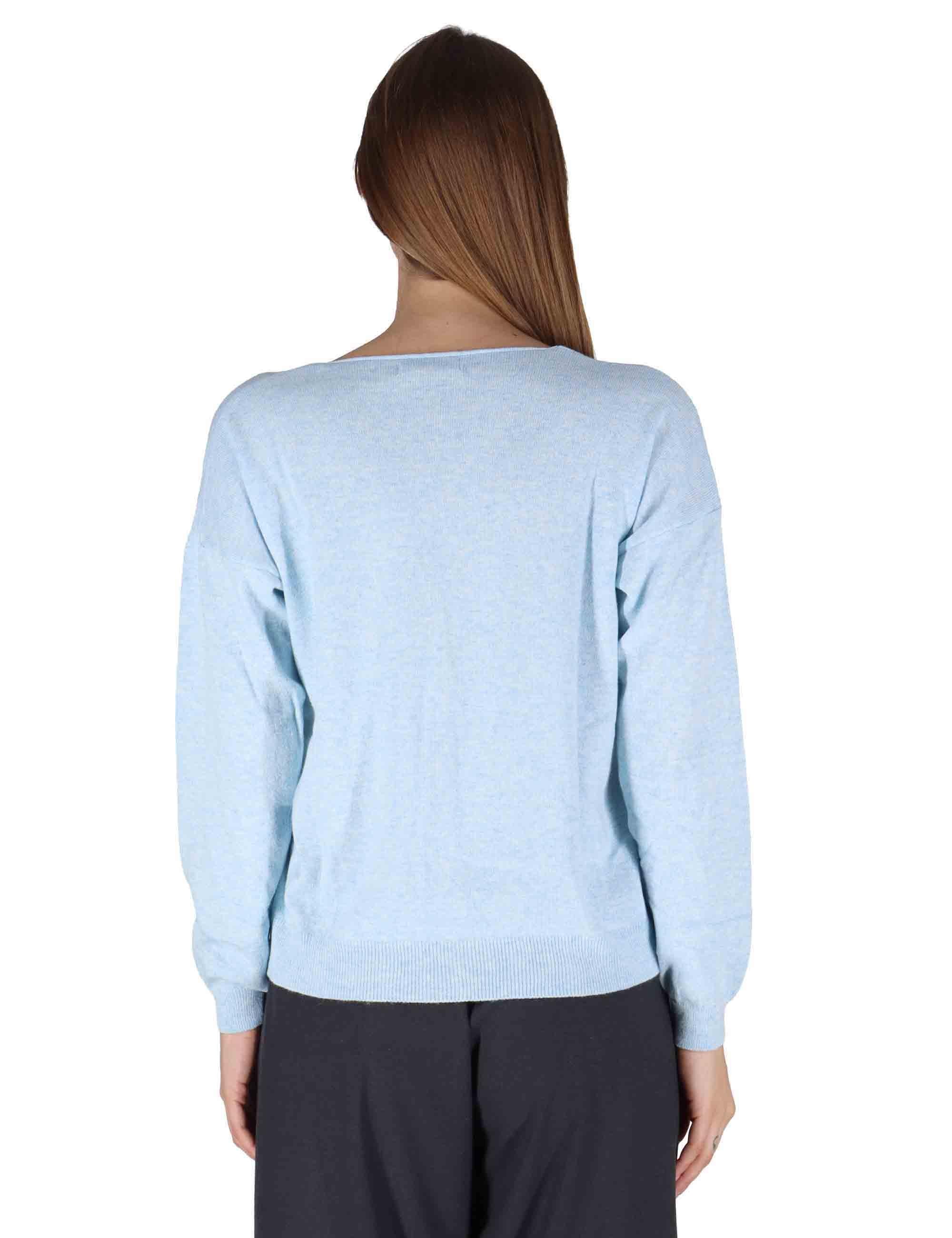 Cardigan donna  in misto cachemire celelste con scollo a V SPZ03628 009 Spatarella 