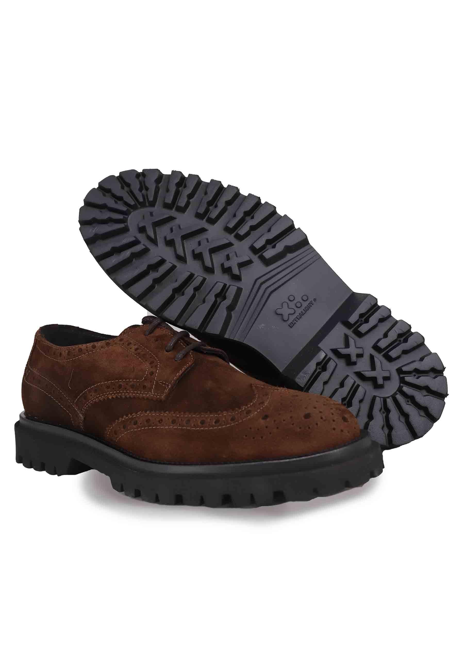 Stringate uomo in camoscio testa di moro con suola carrarmato e impunture 22755-C-VL7 061 Antica Cuoieria 